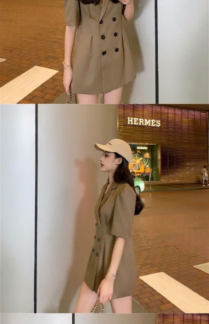 气质衣服西装裙日系温柔风泫雅西装连衣裙女春夏季新款小裙子黑色s100