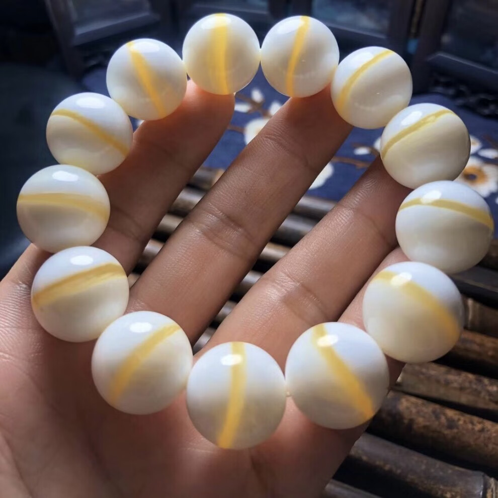 捷凤 金丝贝壳手串 正金线手链 佛珠白贝散珠项链挂件 男女朋友生日