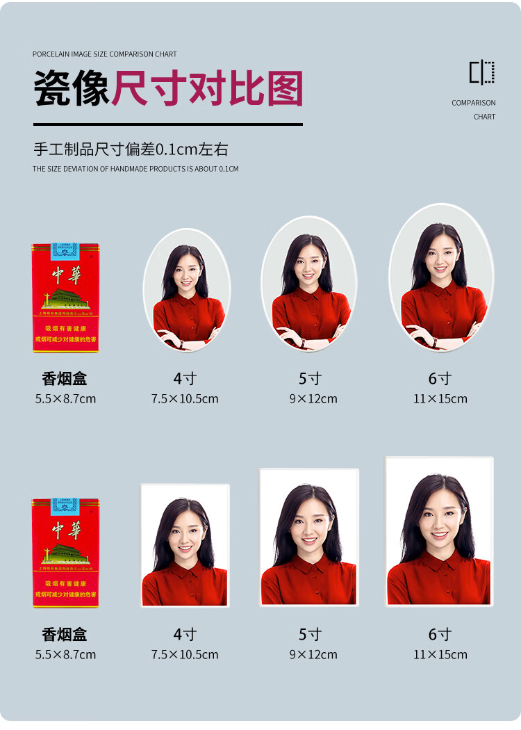 墓碑照片陶瓷照老人遗像烤瓷相片不褪色画像定制5寸进口椭圆形彩色