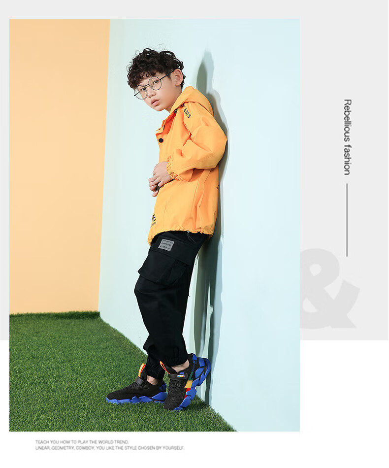 七波辉青少年男童鞋2021秋冬儿童韩版潮皮面跑步鞋网鞋男运动鞋同款