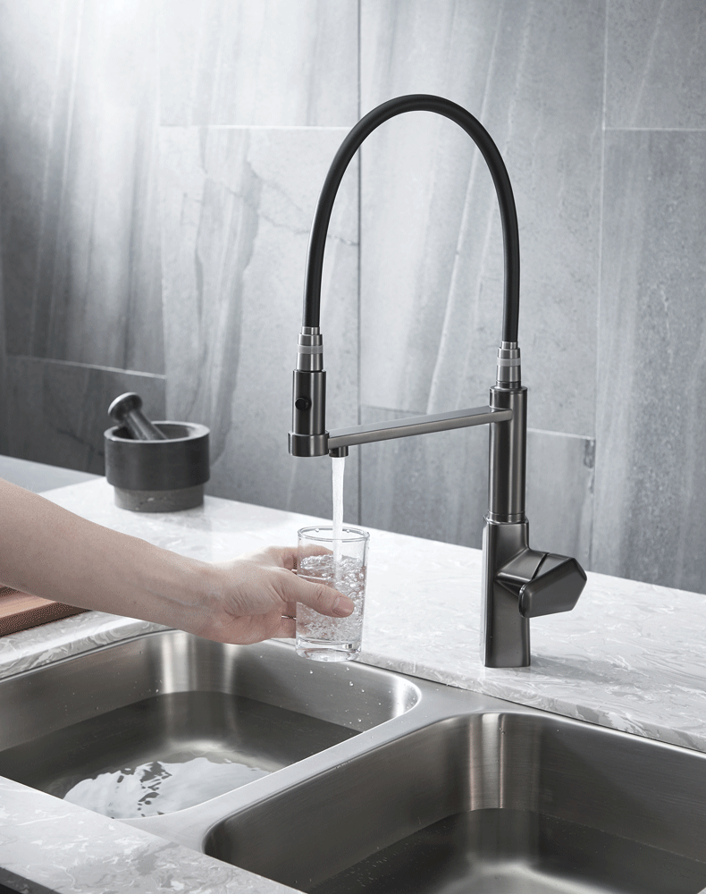 德国当代水龙头 德国当代灰色三合一厨房龙头冷热全铜净水器抽拉式洗