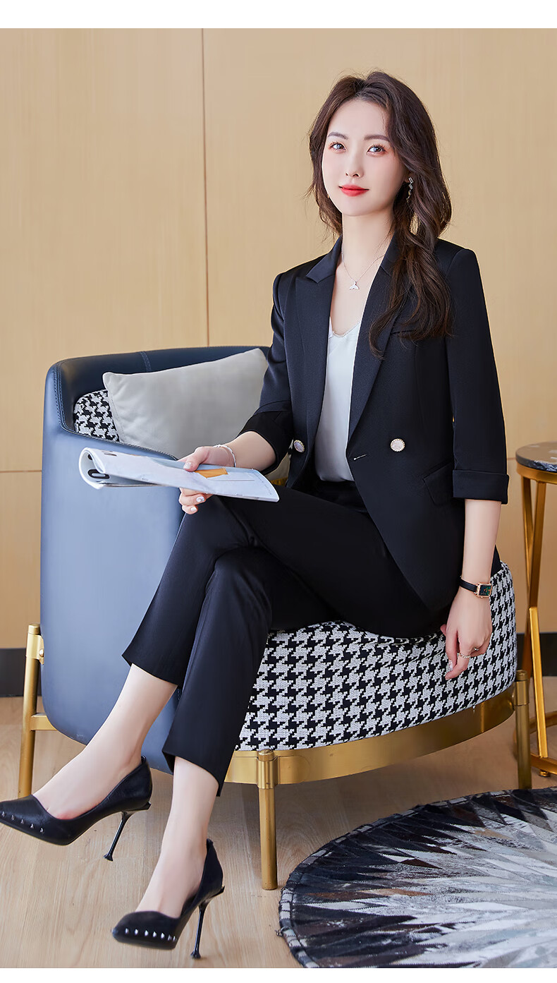 白领主持人工作服女士职业装夏季感套装女西装正装秋西服气质播音艺考