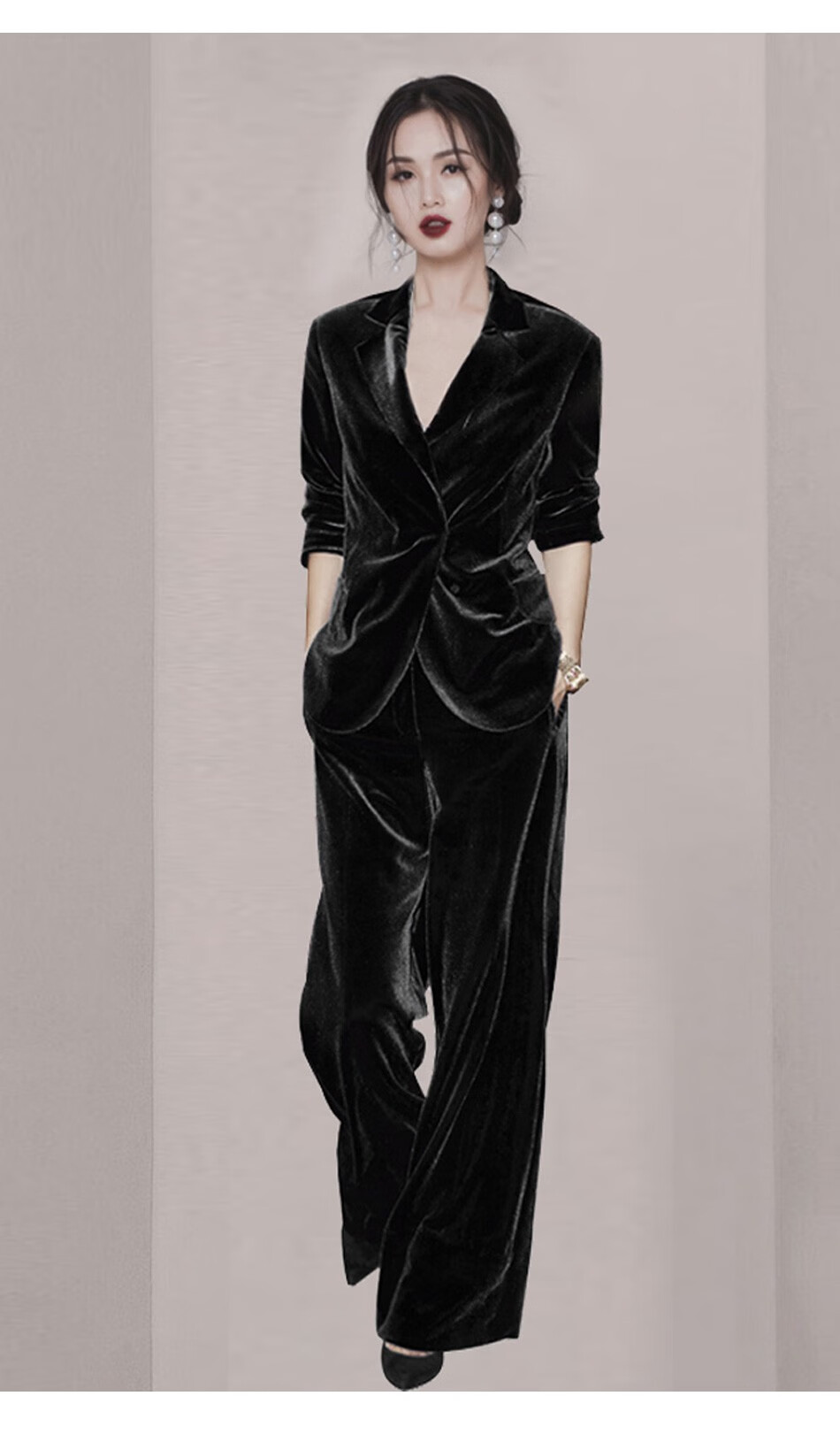 【潮牌女装】高端精品金丝绒西装套装时尚气质ol职业御姐轻熟风2020年