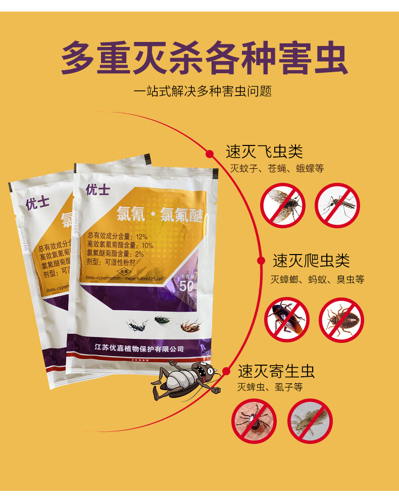 优士12%高效氯氰氯氟醚可湿性粉剂蚊子苍蝇杀虫剂优士高效氯氟氰