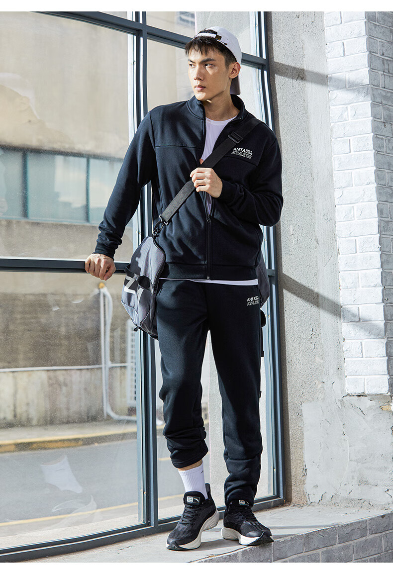 两件套安踏男子运动套装男装新款宽松上衣针织运动长裤男士休闲套装