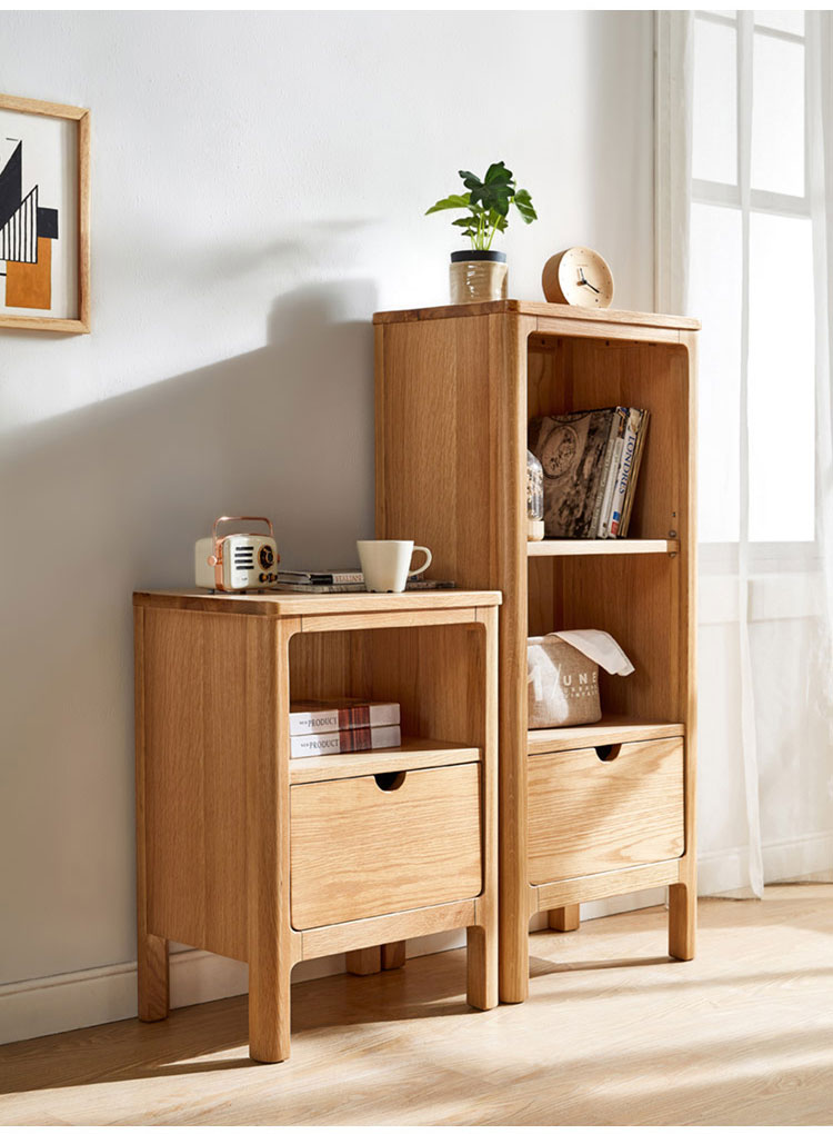 林氏木业北欧风格全实木书架电视机边柜小户型客厅储物家具ls046原木
