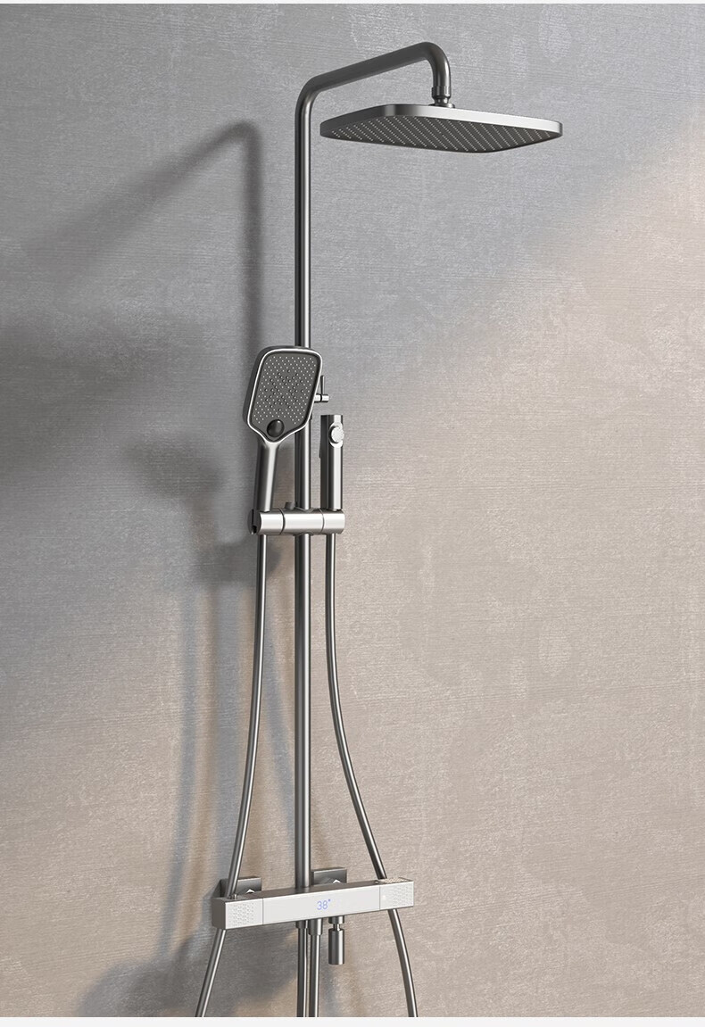 科勒(kohler)枪灰色淋浴花洒套装数显明装全铜增压喷头挂墙式浴室恒温