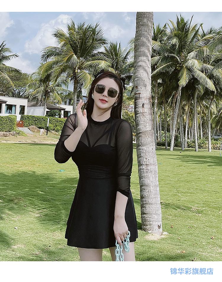 闪电发货泳衣女微胖女孩大胸大码泳衣分体微胖女孩保守大胸黑色显瘦