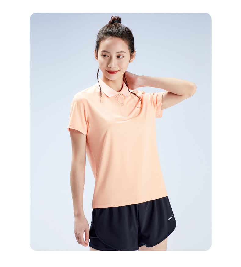 鸿星尔克t恤女polo翻领弹性速干夏季运动短袖运动衫52222292160正白