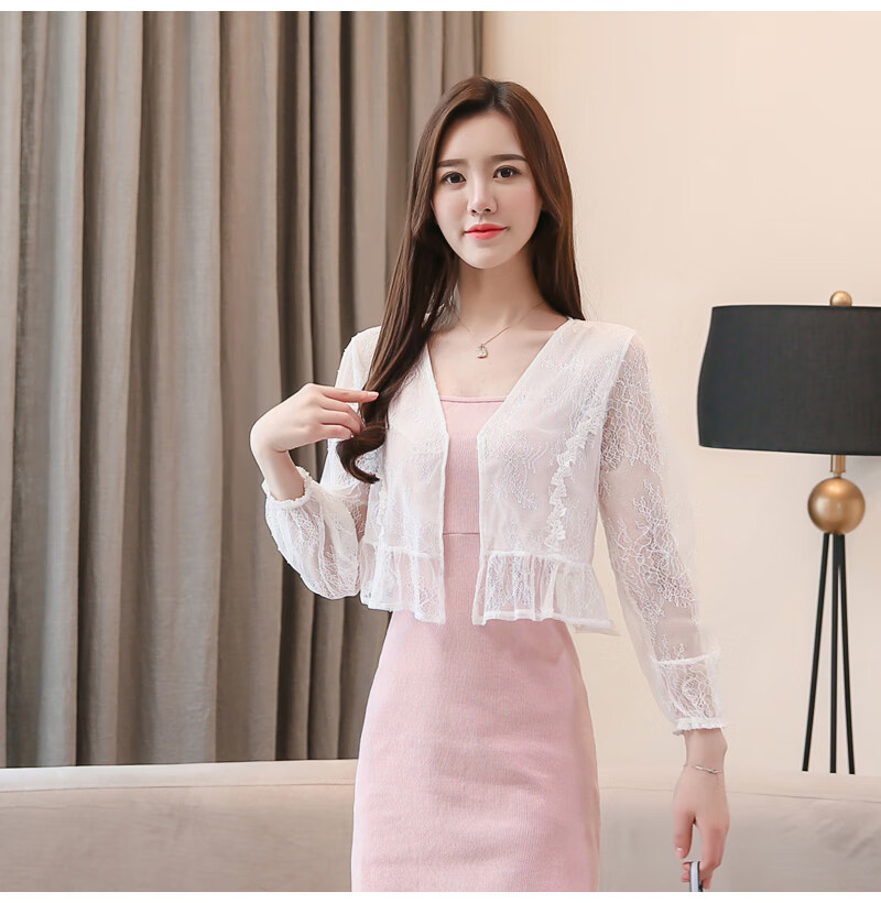 夏天穿的沙衣上衣雪纺耐晒开衫女夏薄款宽松蕾丝短外套女外搭外披纱衣