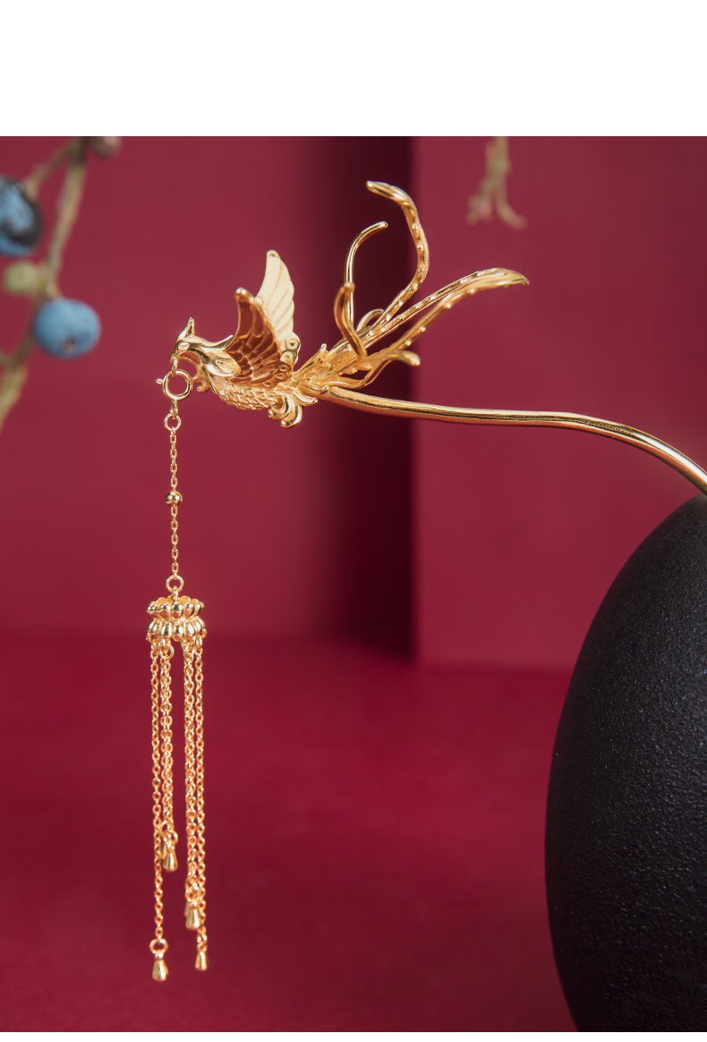 纯银发簪子 凤钗凤凰发簪女古风汉服旗袍头饰纯银镀金步摇凤簪母亲节