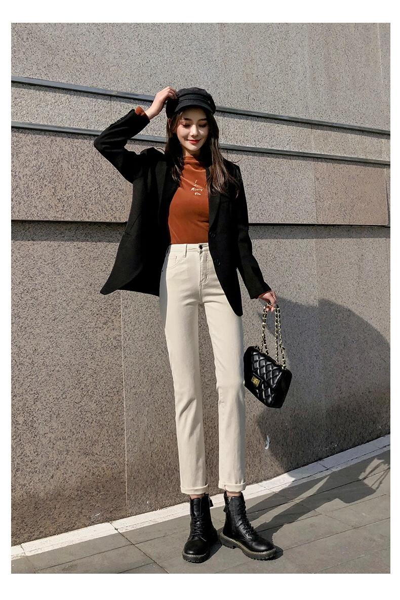 60直筒牛仔裤女2022春装新款韩版高腰九分烟管裤子女春秋艾优米白色
