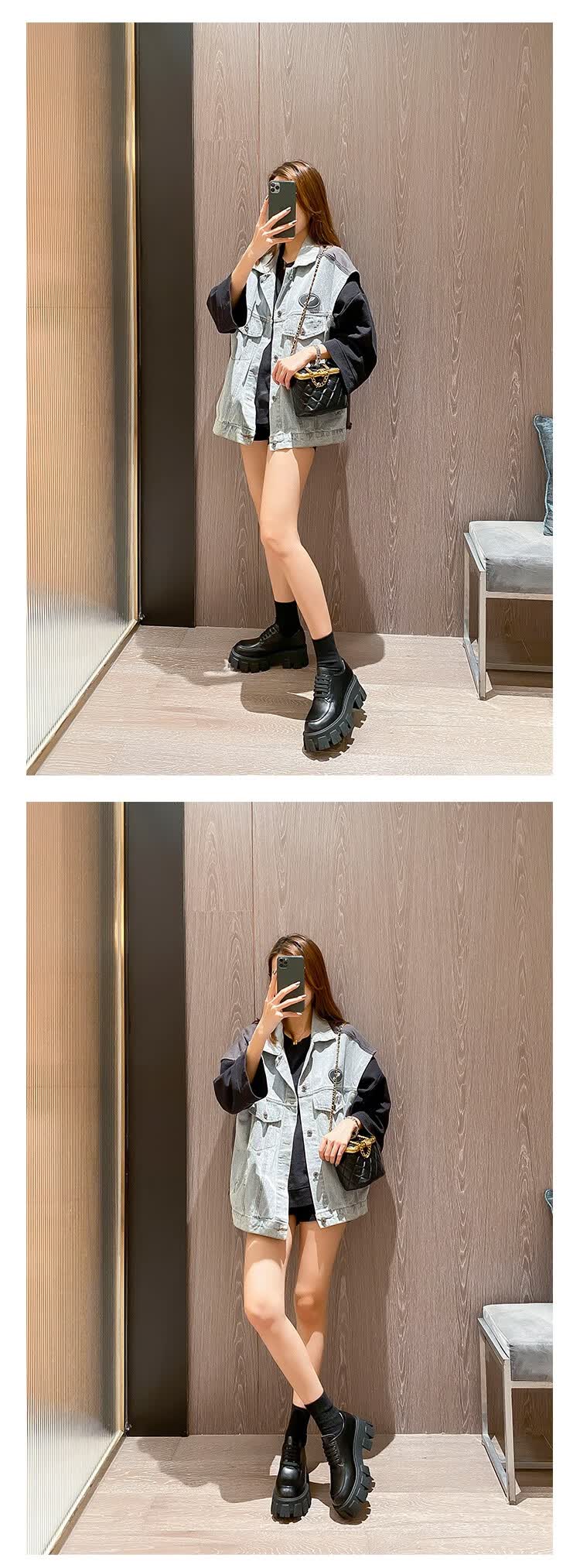 牛皮版~刘雯同款鞋漆皮厚底松糕鞋女小皮鞋女英伦风粗跟单鞋 黑色(亮