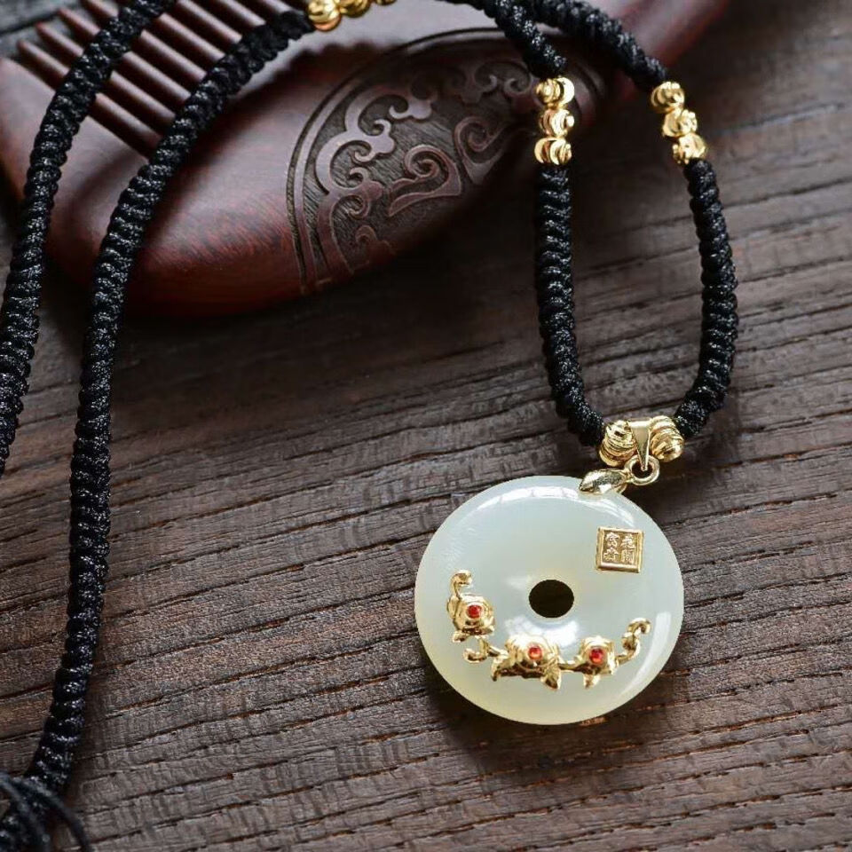 魅丽饰季金镶玉吊坠项链女珠宝首饰新款挂件绳复古宫廷闺蜜生日虎年