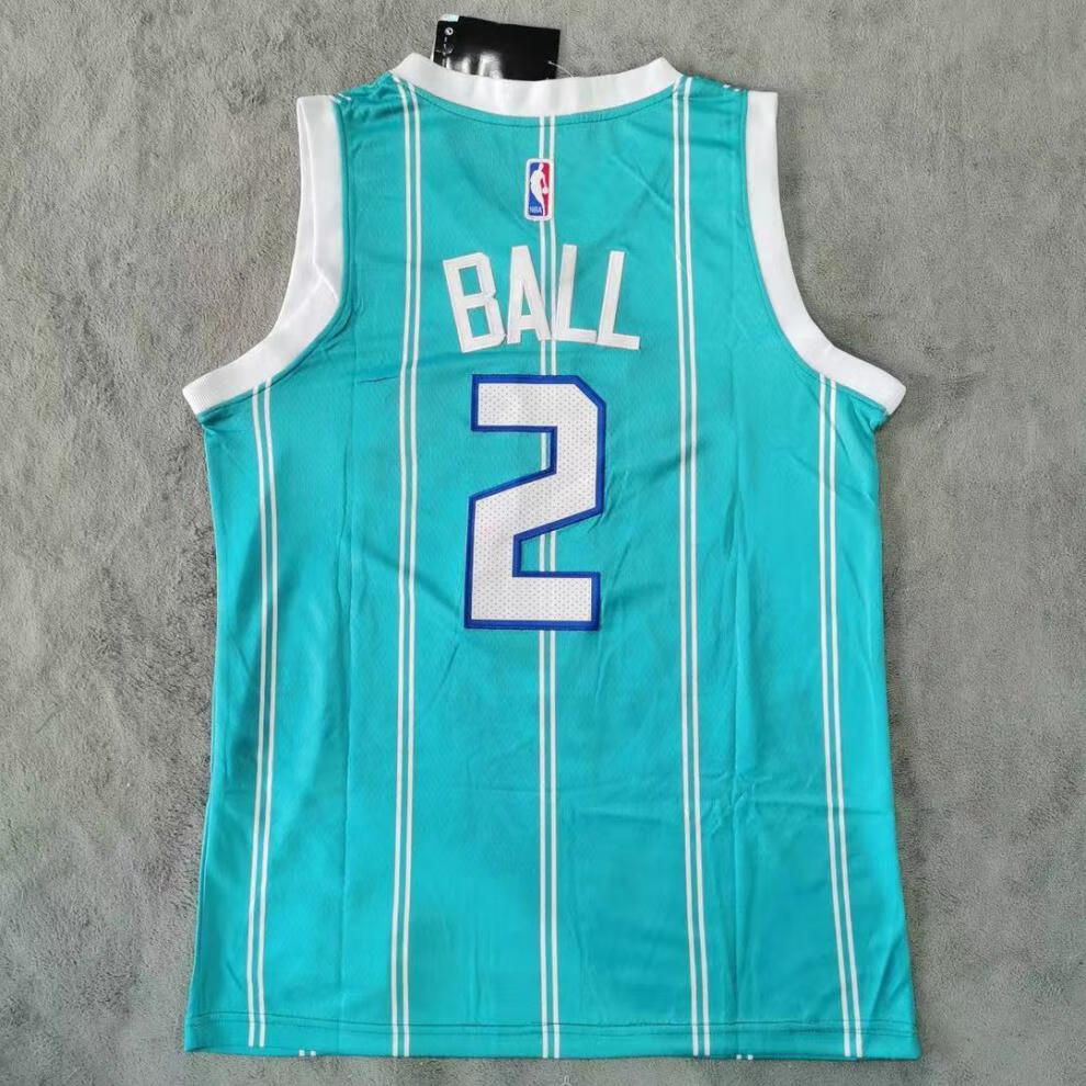 腾讯体育nba同款三球拉梅洛61鲍尔2号黄蜂球衣 nba刺绣篮球服 蓝色