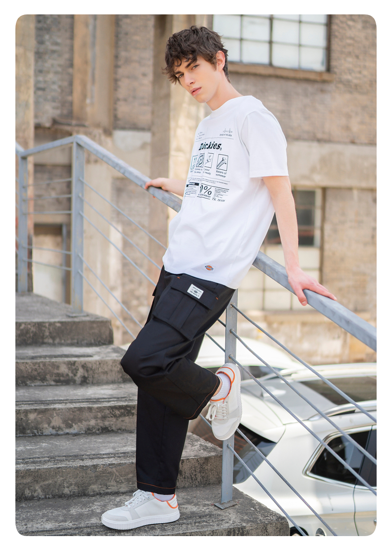 dickies大口袋印花标签工装裤男式秋冬新品宽松长裤子dk008166沙色32