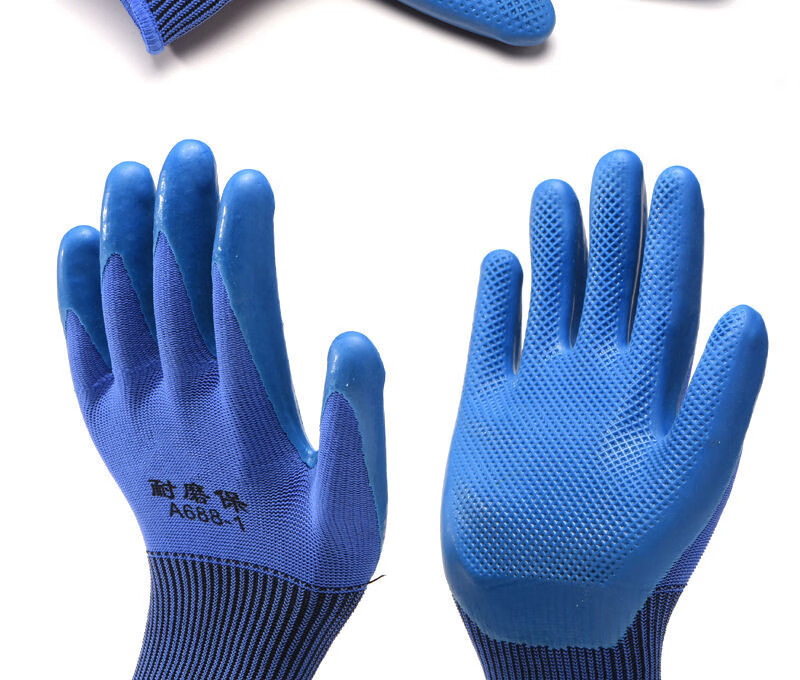 新款压纹劳保手套浸胶耐磨防滑工作防护舒适工地乳胶手套批发 耐磨保