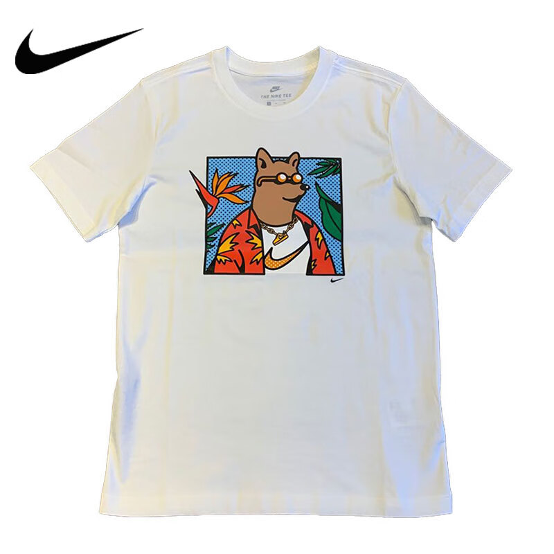 nike耐克短袖男装2020夏季新款柴犬狗头白色运动t恤dc2751-100 dc2751