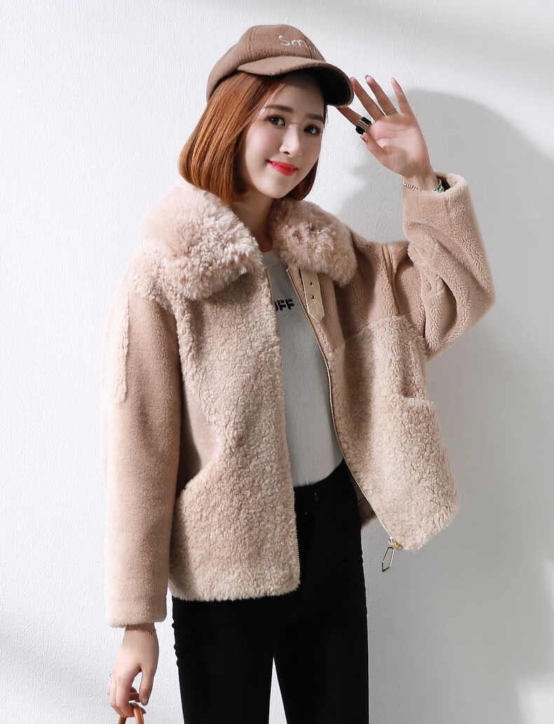 纪诗哲(gievszhe)轻奢品牌皮草女2020冬季新款女装颗粒羊剪绒外套皮毛