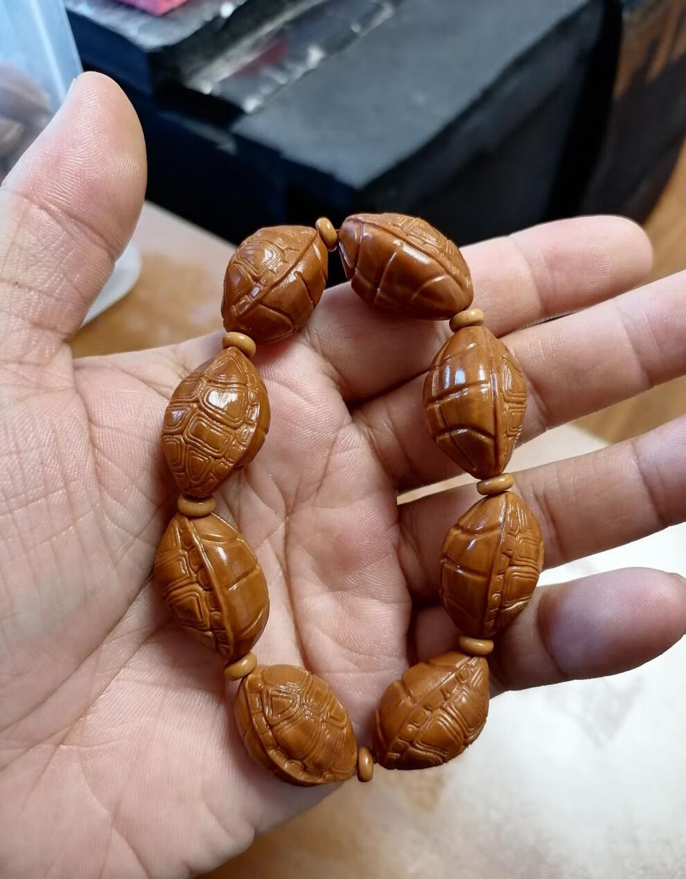 芙裕倪橄榄核手串男士女士富甲天下金钱龟壳手链梅林老红核橄榄核手串