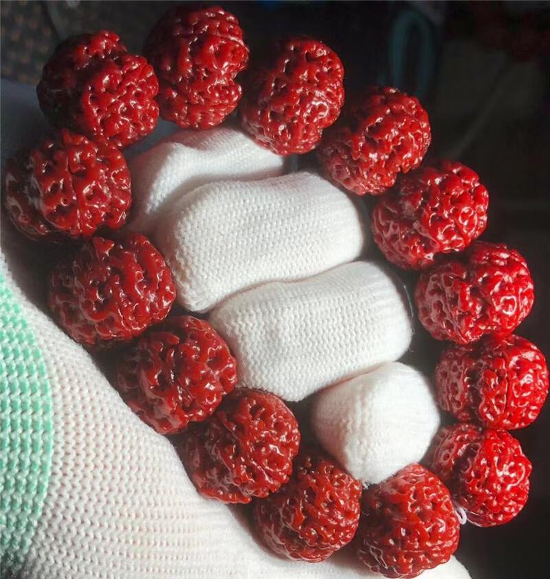 古珍重器尼泊尔大金刚菩提子手串5瓣五星蜂窝梅花双龙包浆刷红透老串