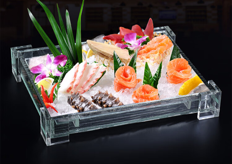 三文鱼刺身盘子刺身冰盘日韩料理寿司水果盘海鲜刺身拼盘干冰盘三文鱼