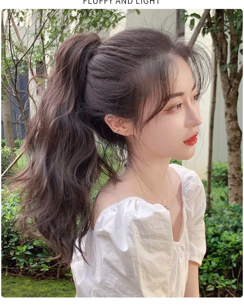 云朵烫短马尾 假发女短款网红高马尾梨花卷假马尾夏抓夹卷发辫子 绑带