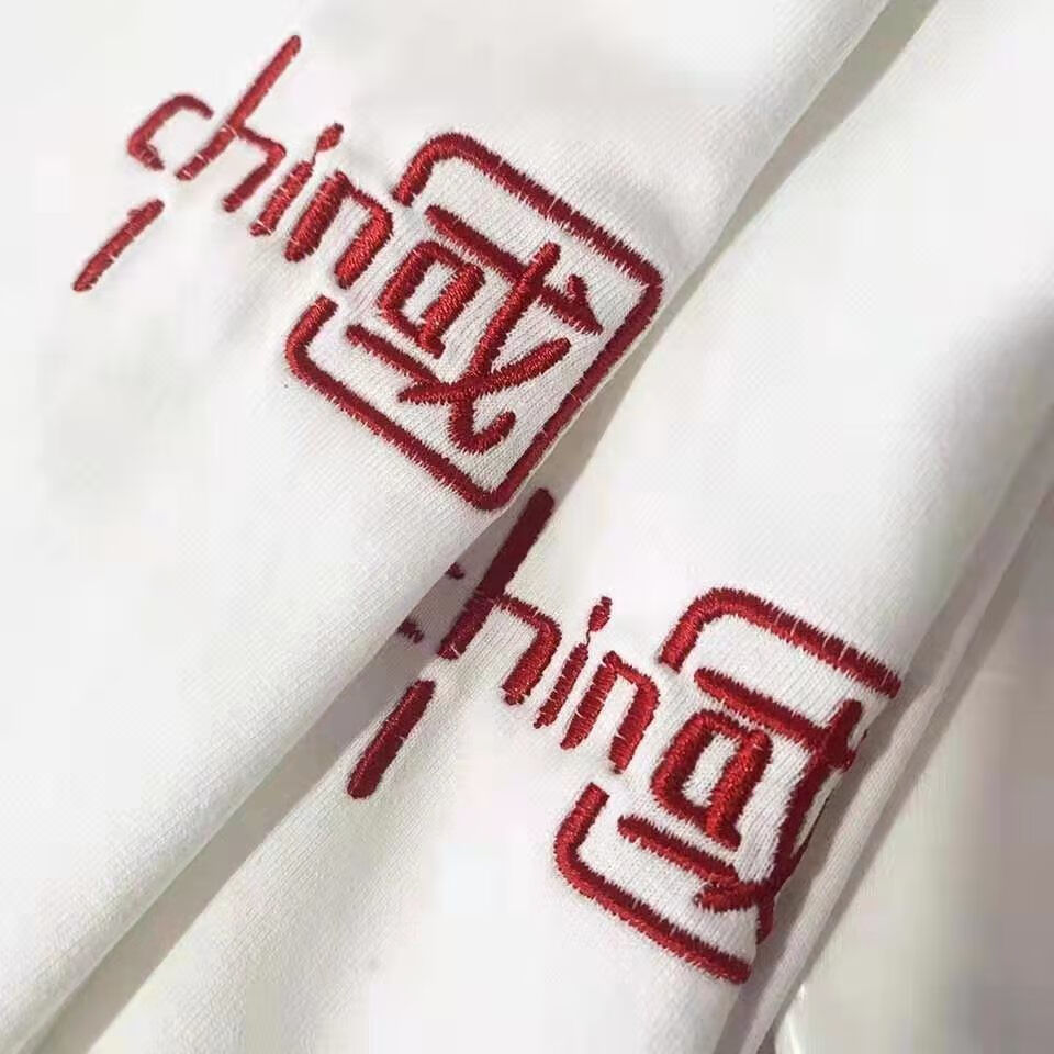 国服刺绣中国t恤带有中国字样衣服短袖宽松夏情侣同学班服装白色纯棉