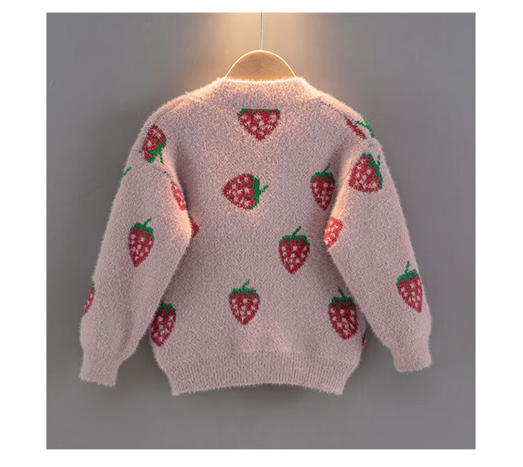 楷泉秋冬上新女童毛衣开衫2021秋装中小童韩版洋气加厚针织衫秋冬草莓
