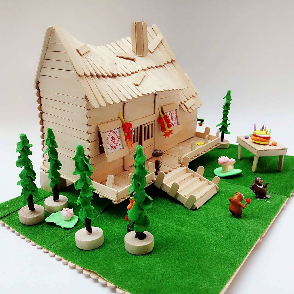 儿童雪糕棒diy房子手工制作模型材料冰棒棍幼儿园拼装材料 90# 小猪4