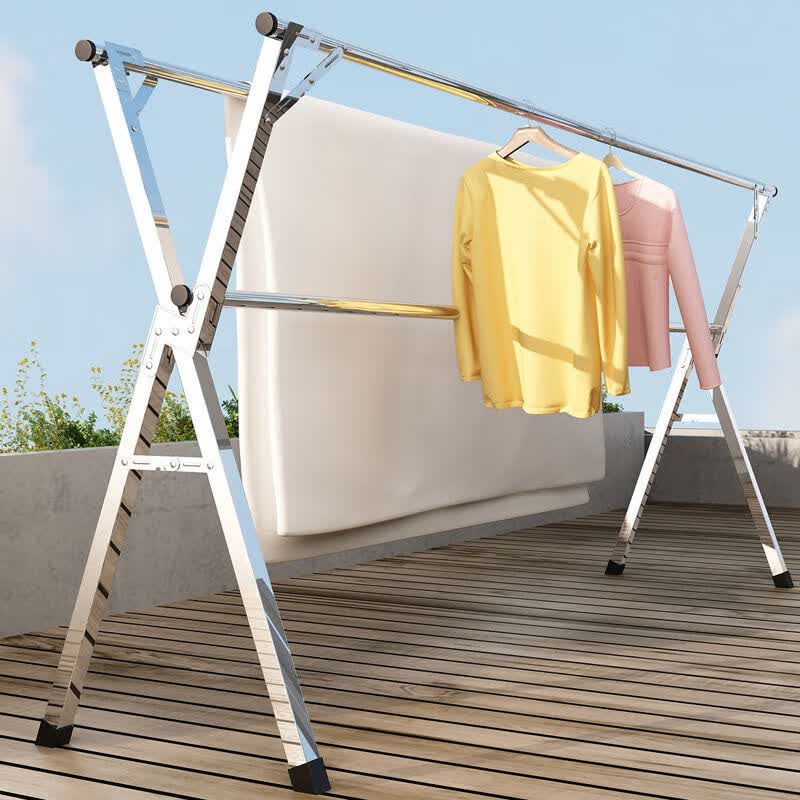 晾衣架落地折叠室内外晒衣架双杆式阳台挂衣架x型简易晾凉晒衣杆加厚