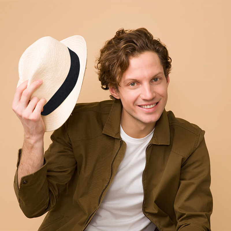 男士小沿礼帽帽子男英伦小沿爵士帽礼帽男绅士帽手工编织草帽男夏天遮