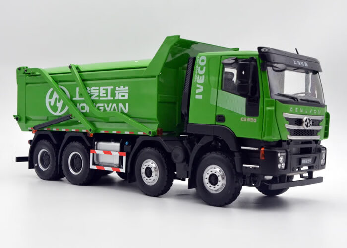 汽车模型仿真大型上汽红岩 iveco 杰狮智能滑盖渣土车1:24合金重卡