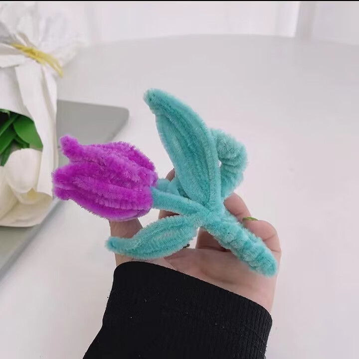 【甜甜】扭扭棒郁金香diy抓夹 紫色郁金香发夹可做1个送教程【图片