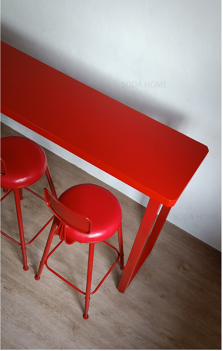 洋板板北欧咖啡店网红店简易吧台实木家用靠墙窄桌子窗台桌椅红色长条