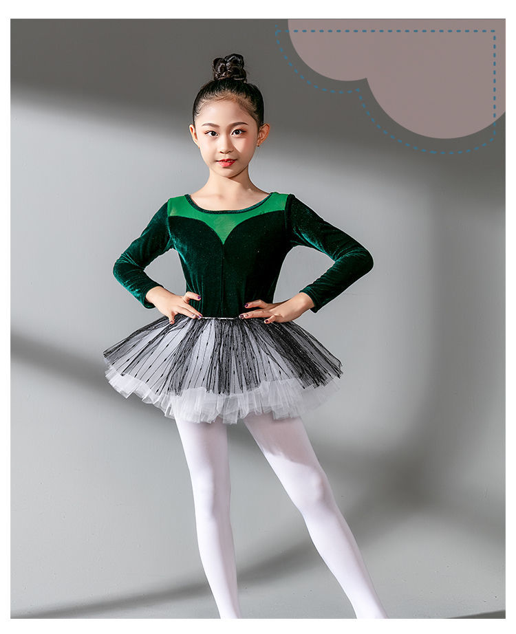 蔓娇绮儿童舞蹈服女儿童金丝绒拼接连体紧身考级女孩新款表演练功服