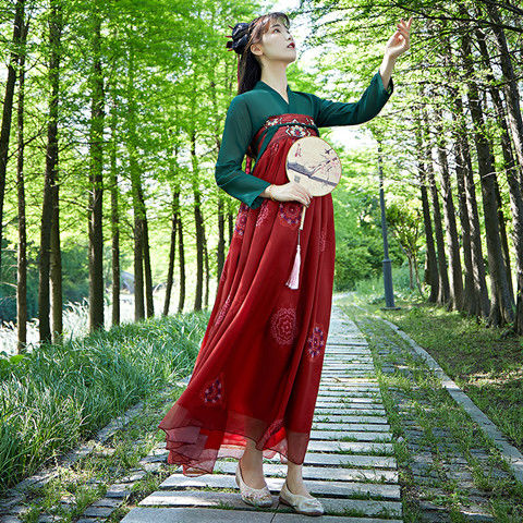 汉服女2022新款夏季凤歌鸢齐胸襦裙装古装仙服装绣花齐胸套装日常夏墨