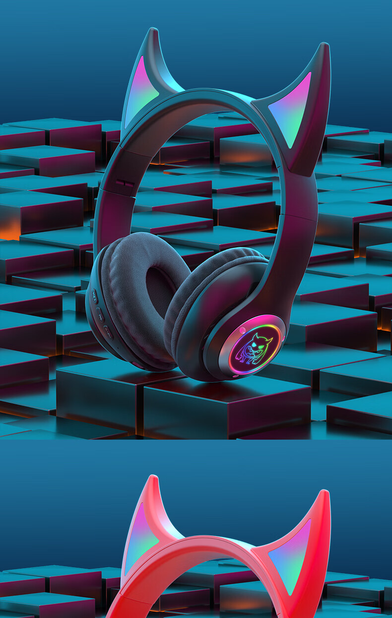 美国brookstone 猫耳耳机2022年新款恶魔头戴式蓝牙无线耳机高颜值