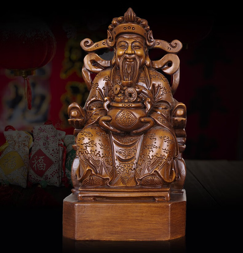 爱韵馨华礼品木花梨木实木雕像文财神爷摆件神像雕塑家用供奉客厅店铺