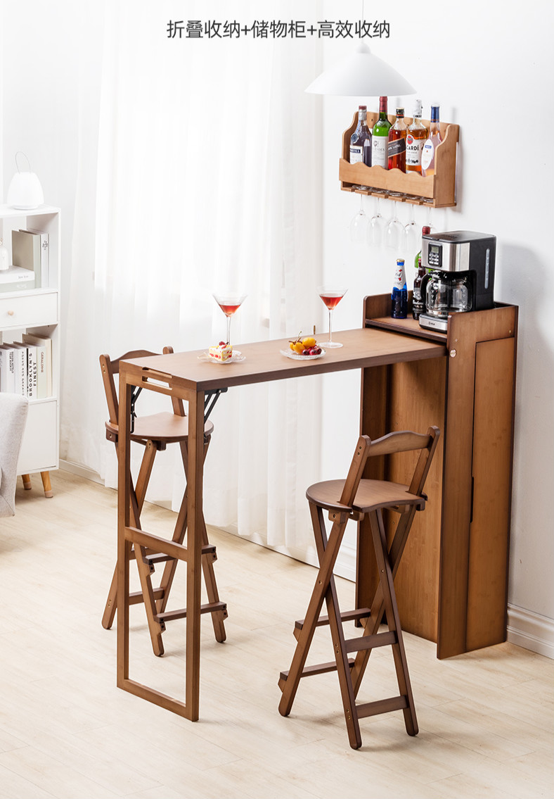 【京东家具优选】折叠吧台餐桌一体实木折叠小吧台桌家用隔断高脚桌