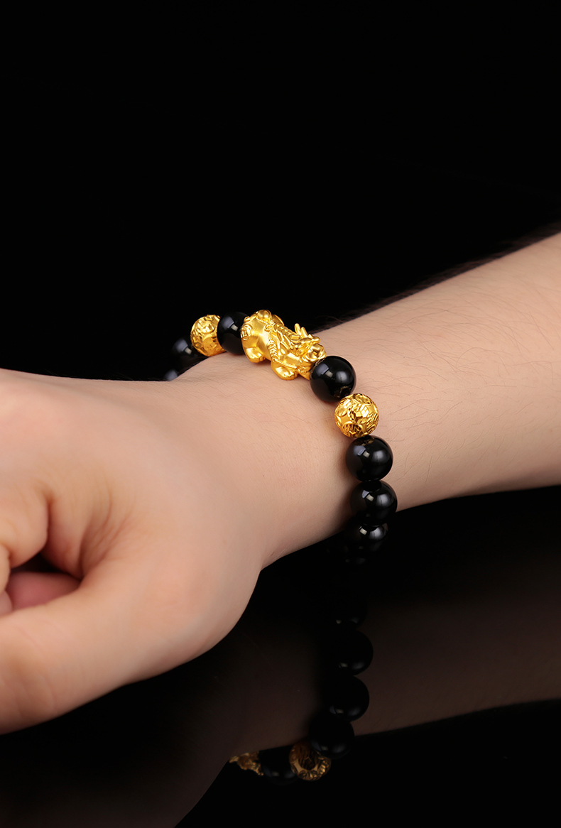 老凤祥凤凰黄金貔貅手链男女款3d硬金转运珠皮丘手链手串 999貔貅七夕