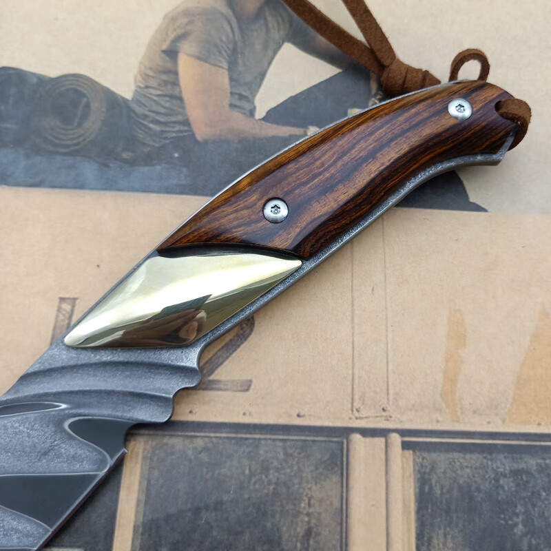 高端收藏进口大马士革钢全龙骨收藏战术防身刀野营登山高硬度手工直刀