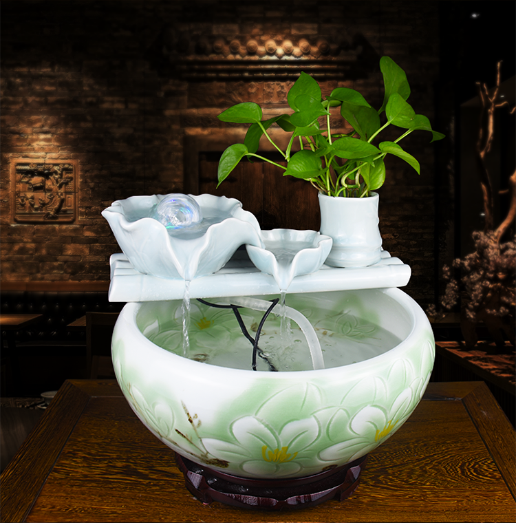 瑾睿茗瓷景德镇陶瓷鱼缸小型客厅乌龟缸中式鱼缸桌面摆件大号鱼缸半绿