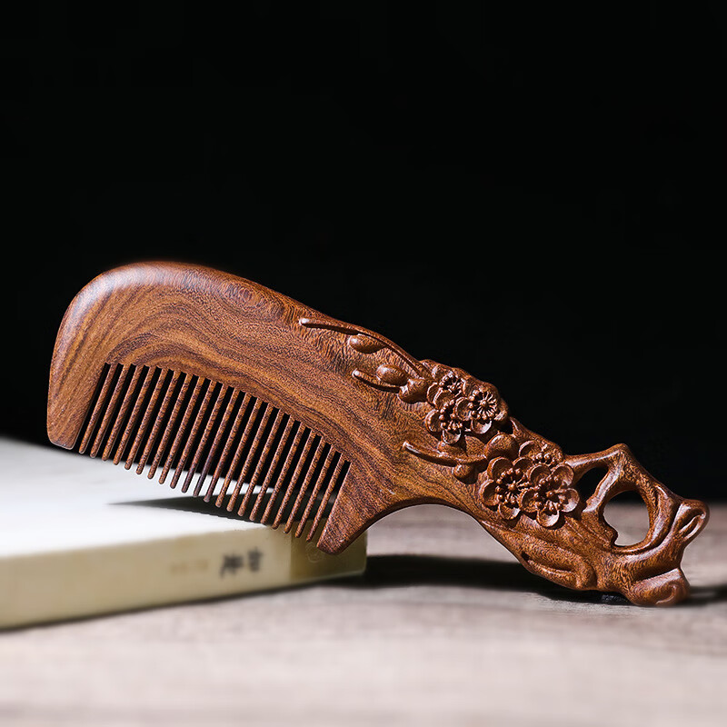 牛角梳女士礼物故宫送妈妈母亲节女朋友礼盒天然檀香木梳桃木 绿檀4