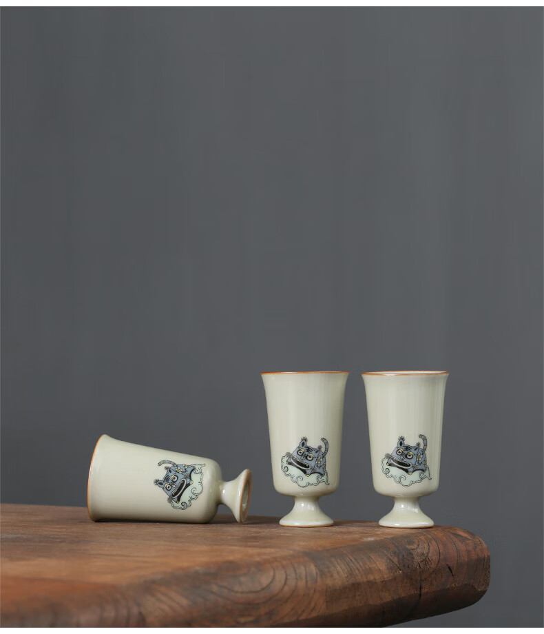 丰陶张生福虎仿古高足闻香杯功夫茶具陶瓷家用复古小茶杯主人杯个人