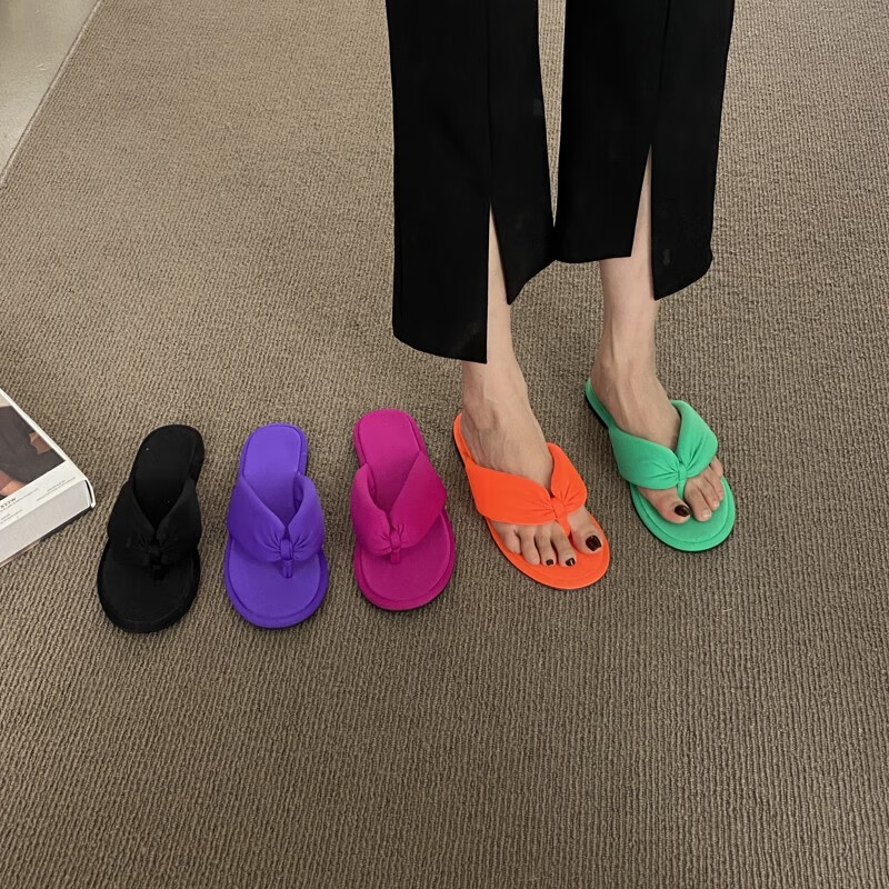 人字拖女小众设计感凉拖荧光色人字拖平底鞋年新款外穿拖鞋女鞋子夏款