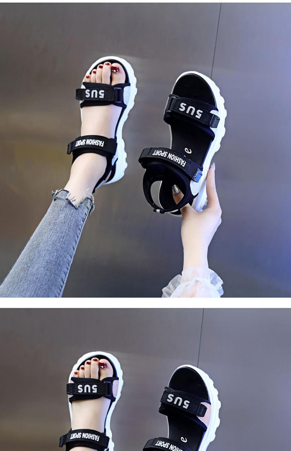 夏天凉鞋女中学生初中生高中生女孩平底凉鞋运动少女夏季厚底学生休闲