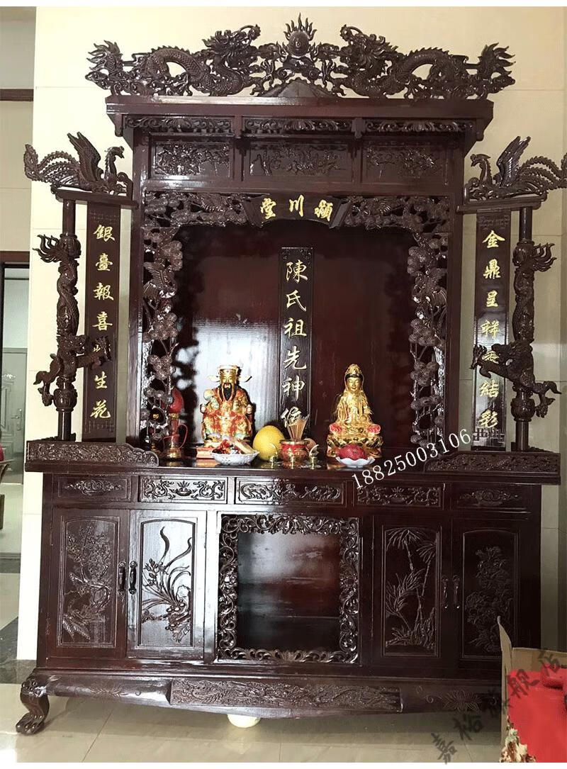 香樟实木寺庙宗祠道观大型佛龛神台祖先牌位神像佛柜供桌神龛定制 款