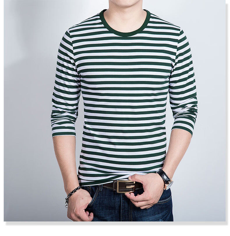 【新品】海魂衫男长袖圆领海纹衫男士纯棉蓝白条纹t恤海大码男款丅