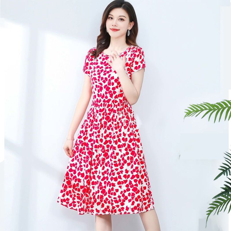 棉绸连衣裙年轻款夏季新款棉绸连衣裙女时尚外穿碎花裙款棉绸裙子夏